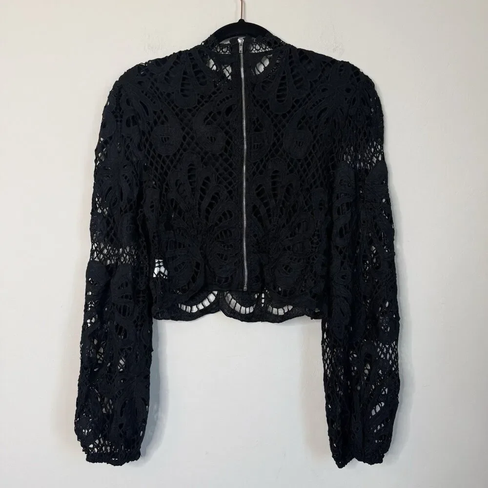 Long Sleeve Sheer Black Lace Top Large Fairy Grunge Whimsigoth Dark Coquette - Picture 6 of 12